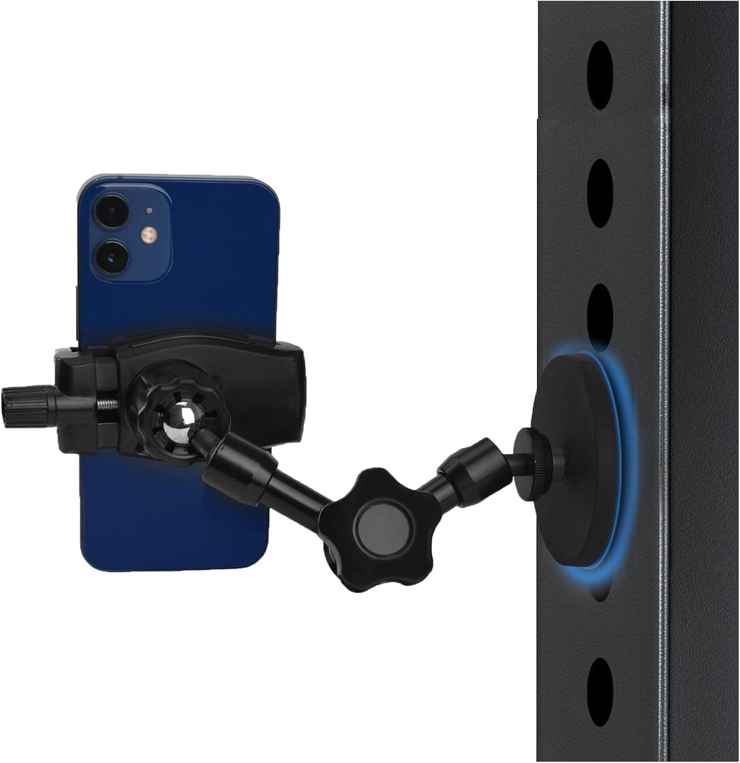 Magnetic phone holder with adjustable clip and rotating ball joint